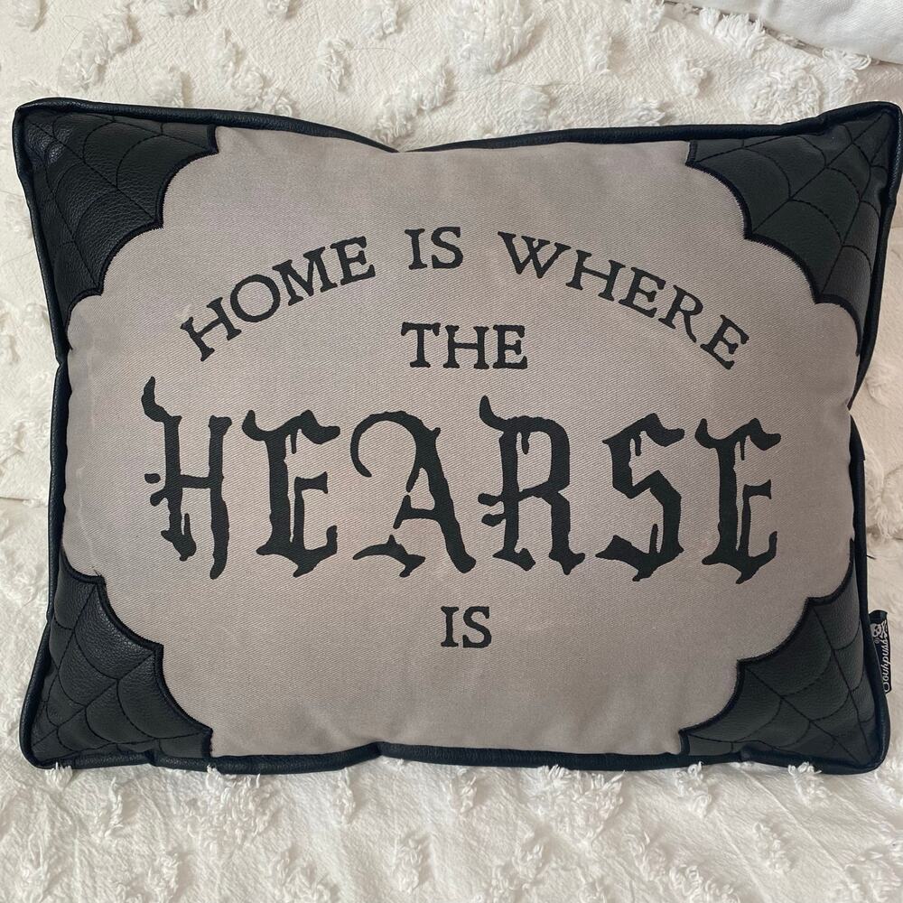 Sourpuss Home is Where the Hearse Is Throw Pillow Gothic Halloween Home Decor